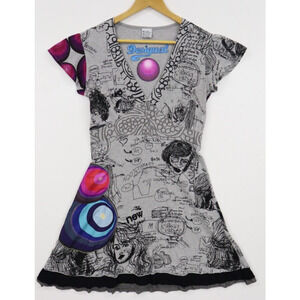 Desigual Gray and Pink Graphic Midi Dress